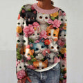 Vintage Cute Cats And Floral Art Cozy Sweater elevenforest