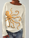 Women's Cute Octopus Embroidery Pattern Cozy Knit Sweater elevenforest