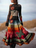 Boho Floral Crochet Colorful Striped Maxi Sweater Dress artswardrobe