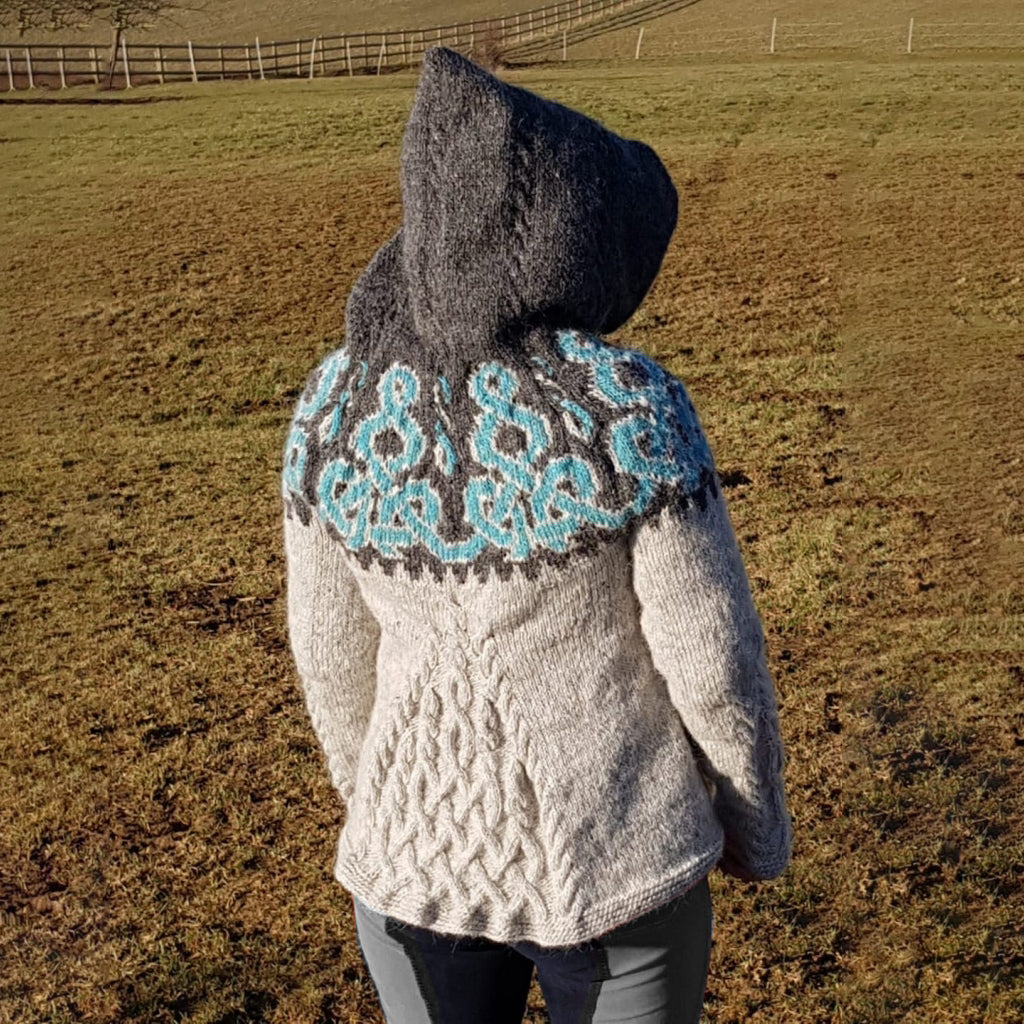 Women's Retro Round Totem Aran Jacquard Cozy Hooded Sweater artswardrobe