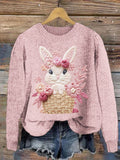 Embroidered Rabbit Women's Crew Neck Sweater artswardrobe