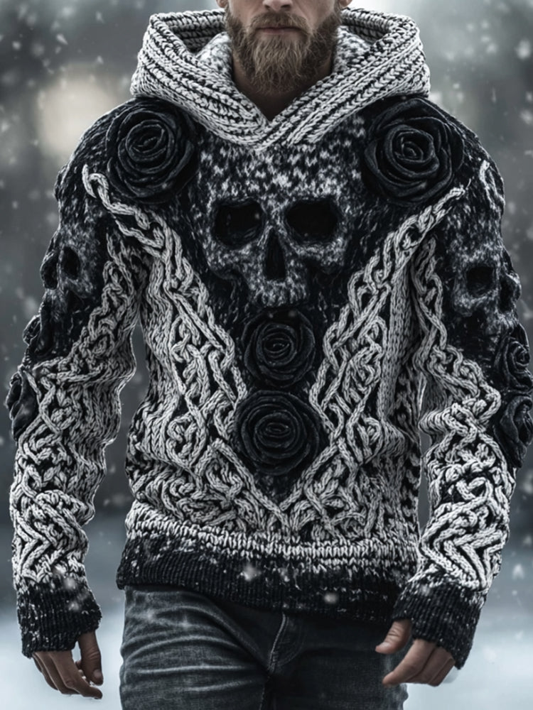 Men's Vintage Skull-print Hooded Sweater artswardrobe