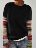 Vintage Colorblock Patchwork Sleeve Cozy Knit Sweater artswardrobe