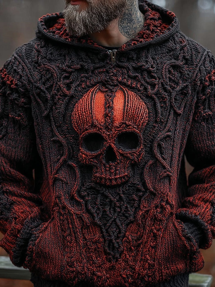 Men's Vintage Spooky Skull Gradient Chunky Hooded Sweater artswardrobe