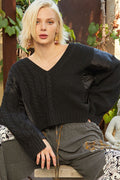 Maeve® | Cable knit sweater with quilt patch and V-neck