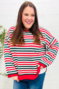 Inés® | Christmas red and green striped oversized knit sweater