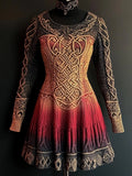 Viking Mystical Celtic Jacquard Cozy Knit Flare Sweater Dress artswardrobe
