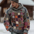 Men's Square Patch Knitted Warm Hooded Sweater artswardrobe