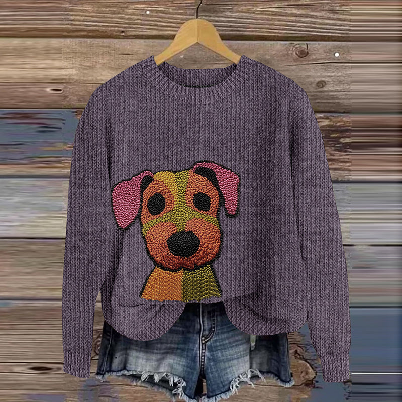 Comstylish Colorful Dog Embroidery Art Cozy Sweater