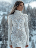 White Dragon With Wings Viking Turtleneck Cozy Sweater Dress elevenforest