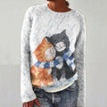 Vintage Iceland Hug Cat Knitted Jacquard Women's Sweater elevenforest