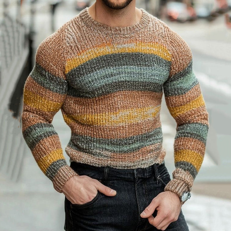Men'S Retro Stripe Art Cozy Knit Sweater artswardrobe