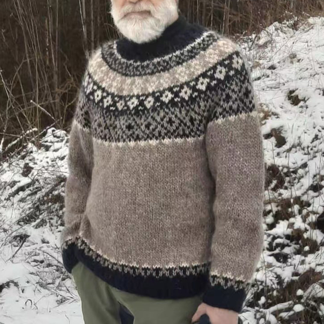 Vintage Warmth Knit Jacquard Icelandic Crew Neck Sweater elevenforest