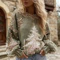 Women's Vintage Christmas Tree Pattern Cozy Knit Pullover Sweater