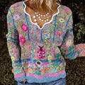 Vintage Floral Print Knitted Cozy Sweater artswardrobe