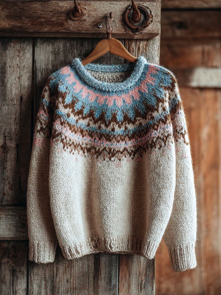 Women's Retro Autumn And Winter Knitted Round Neck Sweater artswardrobe