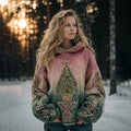 Women's Christmas Tree Knot Gradient Warm Hooded Sweater artswardrobe