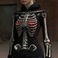 Women's Vintage Halloween Skull Sequin Art Knitted Hooded Sweater artswardrobe