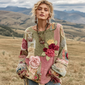 Women's Vintage Floral Embroidery Patchwork Art Print Cozy Pullover Knit Sweater artswardrobe