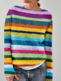 Colorful Striped Tweed Cozy Knit Sweater artswardrobe