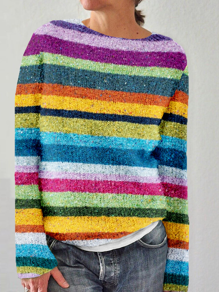 Colorful Striped Tweed Cozy Knit Sweater artswardrobe