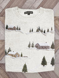 Comstylish Snowy Christmas Cottage Landscape Cozy Knit Sweater