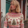 Comstylish Vintage 80s Christmas Tree & Reindeers Cozy Knit Isle Sweater
