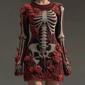Comstylish Women's Vintage Skull Rose Comfortable Elegant Sweater Dress