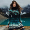 Women's Norwegian Icelandic Jacquard Cozy Knit Turtleneck Sweater Dress elevenforest