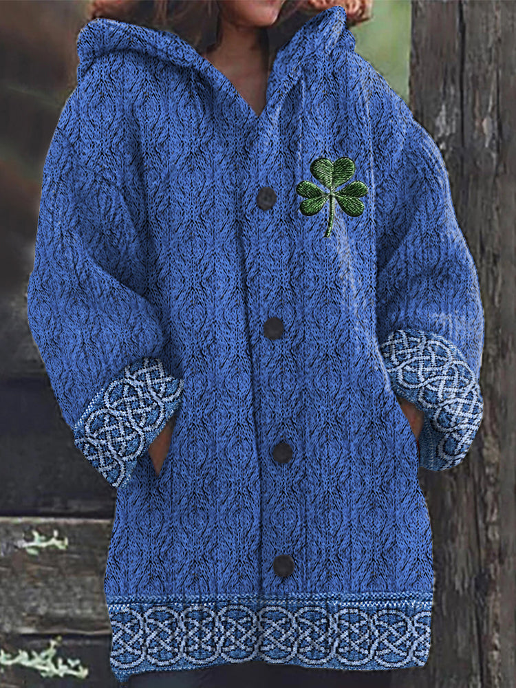 Women's Irish Celtic Knot Jacquard Hooded Sweater artswardrobe