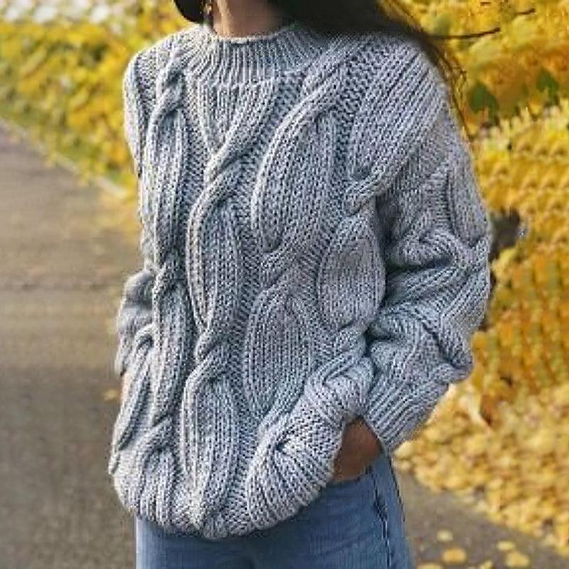 Women'S Vintage Chunky Jacquard Knit Crew Neck Sweater artswardrobe