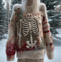 Lady's Halloween Gothic Style Skull Skeleton Pattern Knitted Sweater artswardrobe