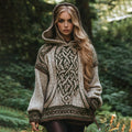 Women's Irish Celtic Knotted Jacquard Pocket Hooded Sweater elevenforest