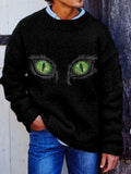 Cat Eyes Embroidery Art Cozy Knit Sweater elevenforest