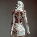 Comstylish Women's Skeleton Roses Bandages Sequins Art Cozy Knit Hooded Mini Sweater Dress