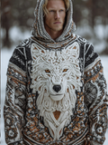 Men's Hooded Thick Sweater With Viking Style Tribal Totem And Wolf Totem Patterns artswardrobe