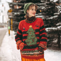 Women's Christmas Tree Stripe Pattern Red Sweater artswardrobe