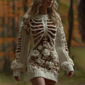 Women's Skeleton Flower Art Knit Mini Sweater Dress artswardrobe