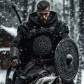 Men's Viking Tribal Jacquard Celtic Chunky Knit Hooded Sweater artswardrobe