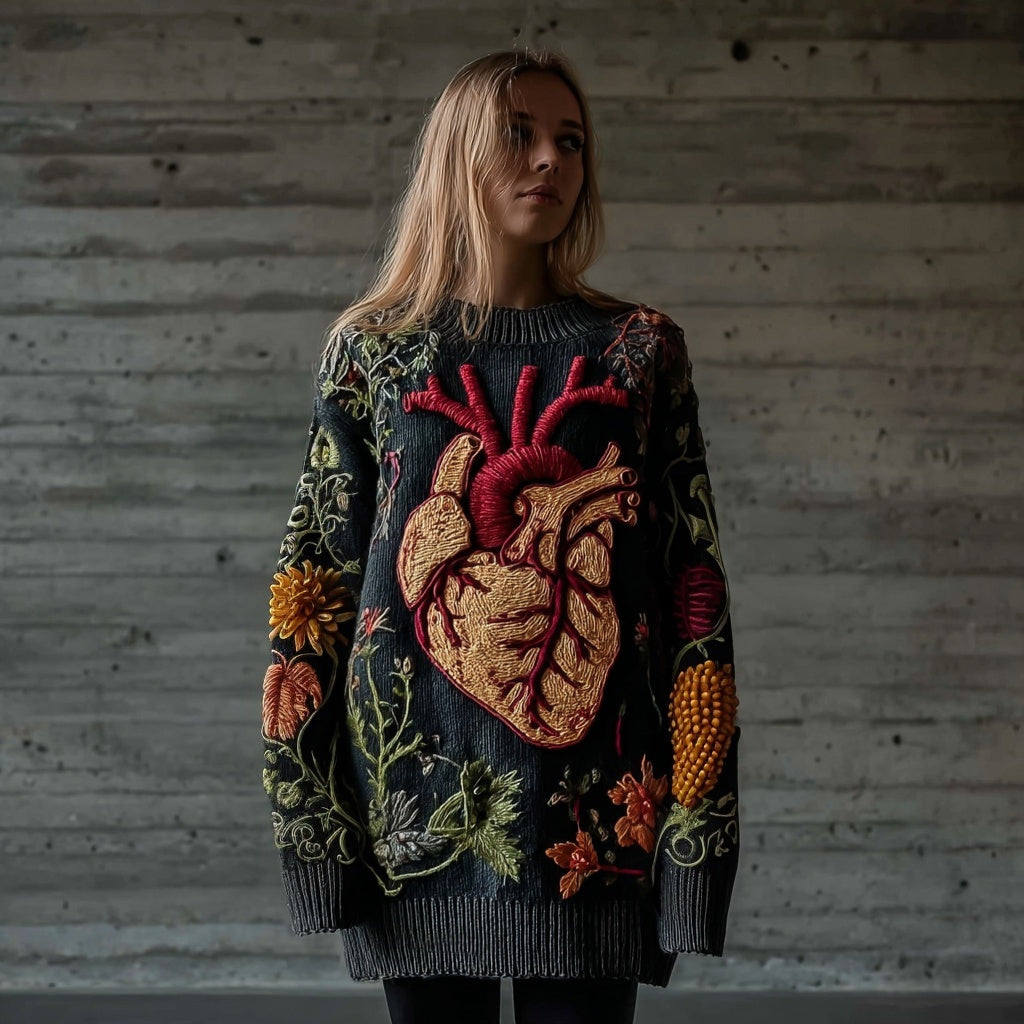 Comstylish Botanical Heart Lungs Brain Art Vintage Cozy Knit Sweater