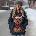 Christmas Greetings Cute Fuzzy Yoshka Puppy Soft Hooded Sweater artswardrobe