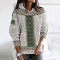 Women's Irish Celtic Knotted Shamrock Contrast Jacquard Sweater artswardrobe