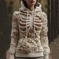 Women's Vintage Skeleton And Floral Knit Hooded Sweater artswardrobe