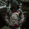 Comstylish Men's Viking Christmas Eagle Pattern Cozy Knit Zip Up Hooded Sweater