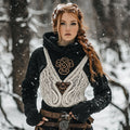 Women's Viking Tribal Jacquard Celtic Inspired Chunky Knit Hooded Sweater artswardrobe