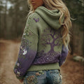 Women's Vintage Viking Tree Of Life Floral Knit Jacquard Hooded Sweater artswardrobe