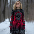 Vintage Celtic Skull Gradient Cozy Knit Sweater Dress artswardrobe
