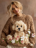 Plush Puppy Women's Chunky Knit Twist Crew Neck Sweater artswardrobe