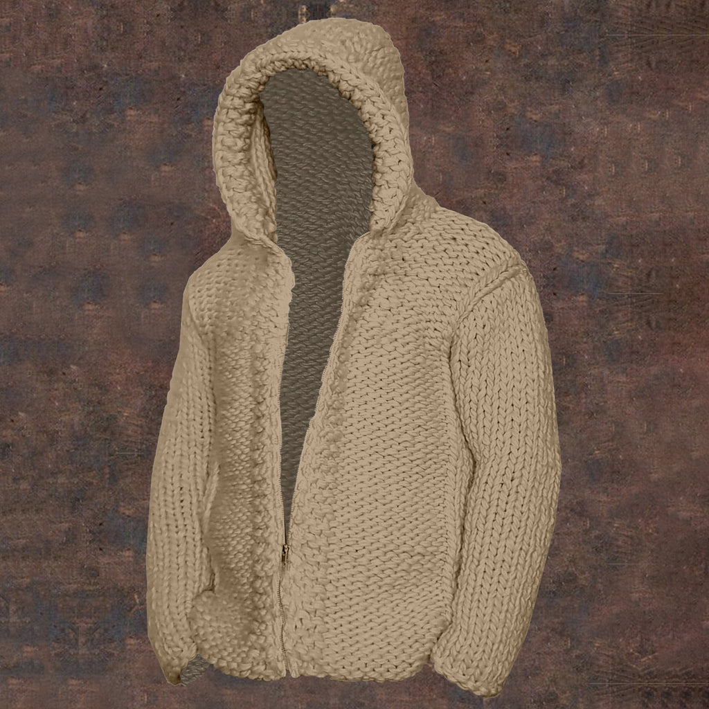 Vintage Cable Knit Basic Zipper Up Hooded Sweater artswardrobe