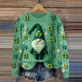 Women'S St Patrick Day Gnome Shamrock Embroidery Art Knitted Cozy Sweater artswardrobe